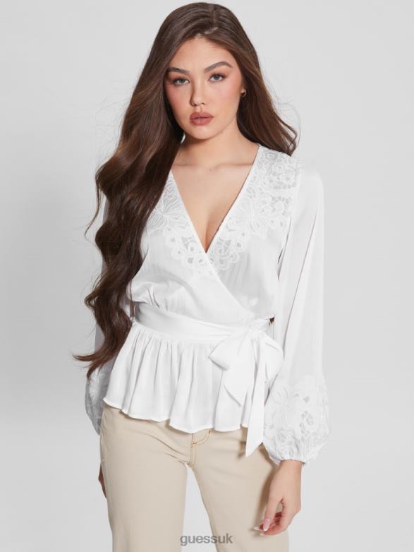 GUESS Women Eco Adora Wrap Top Pure White Apparel V28V61679
