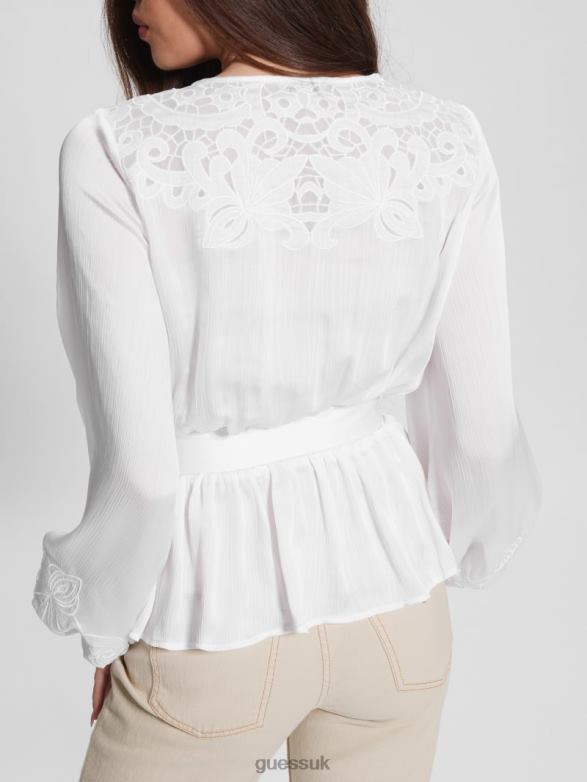 GUESS Women Eco Adora Wrap Top Pure White Apparel V28V61679