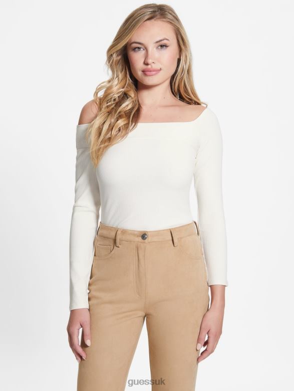 GUESS Women Eco Amelia Off-the-Shoulder Top Cream White Apparel V28V61630