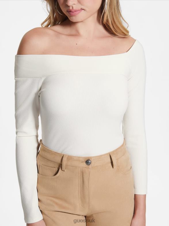 GUESS Women Eco Amelia Off-the-Shoulder Top Cream White Apparel V28V61630