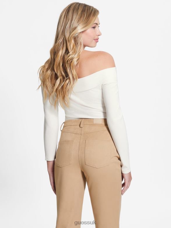 GUESS Women Eco Amelia Off-the-Shoulder Top Cream White Apparel V28V61630