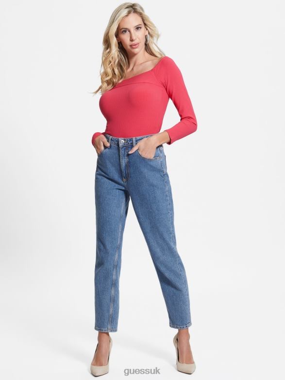 GUESS Women Eco Amelia Off-the-Shoulder Top Fruit Juice Pink Apparel V28V61599