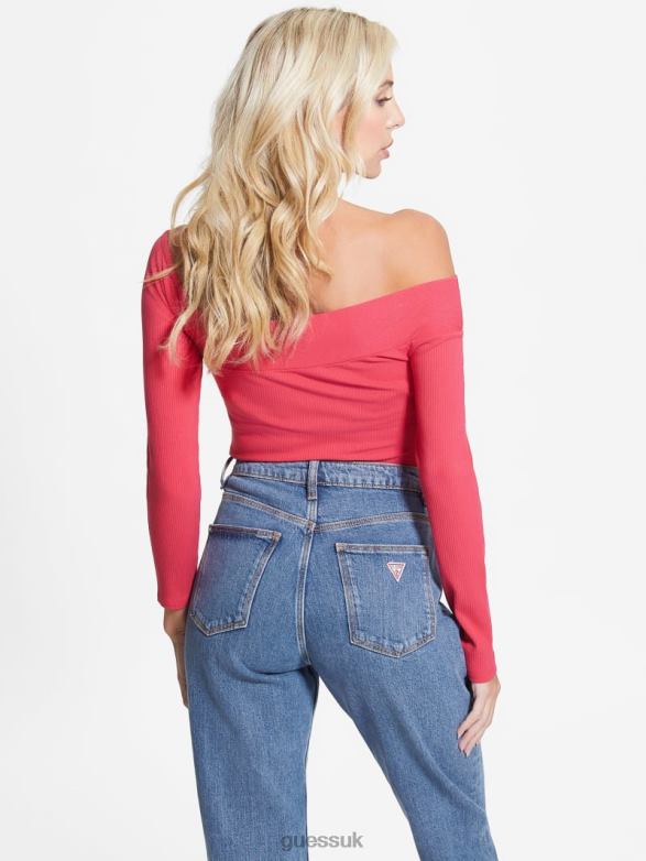 GUESS Women Eco Amelia Off-the-Shoulder Top Fruit Juice Pink Apparel V28V61599