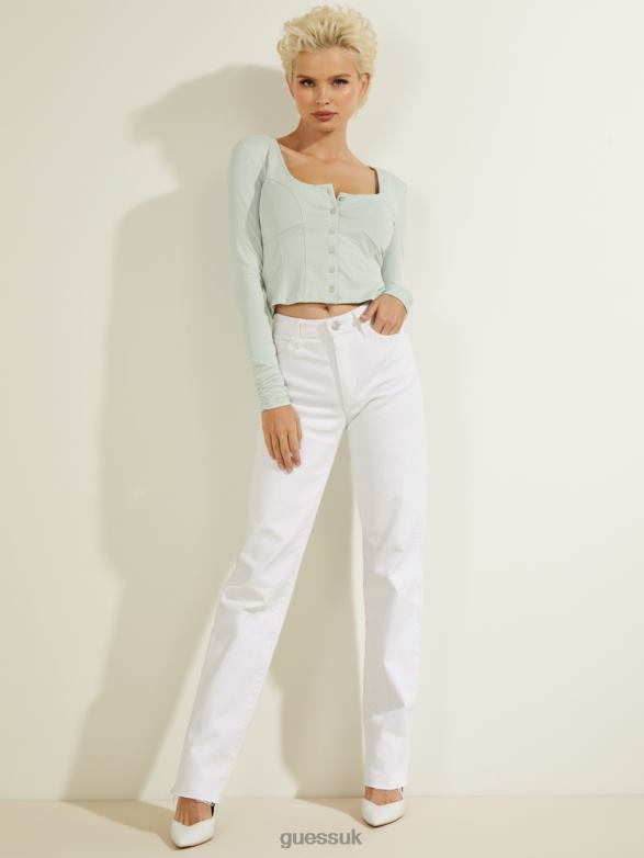 GUESS Women Eco Amori Button-Up Top Aloe Palm Apparel V28V61554