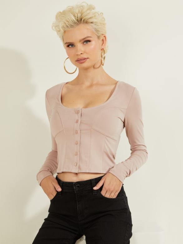 GUESS Women Eco Amori Button-Up Top Posh Taupe Apparel V28V61616