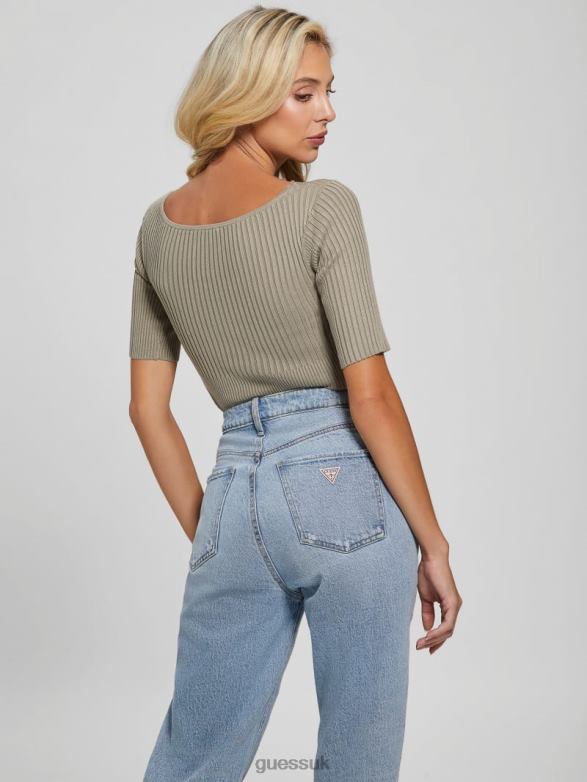 GUESS Women Eco Aysha Reversible Sweater Top Sage Leaf Apparel V28V61629