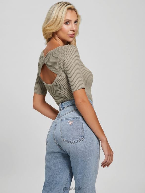GUESS Women Eco Aysha Reversible Sweater Top Sage Leaf Apparel V28V61629