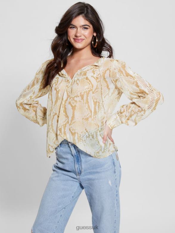 GUESS Women Eco Brigida Top Rambling Snake Apparel V28V61139