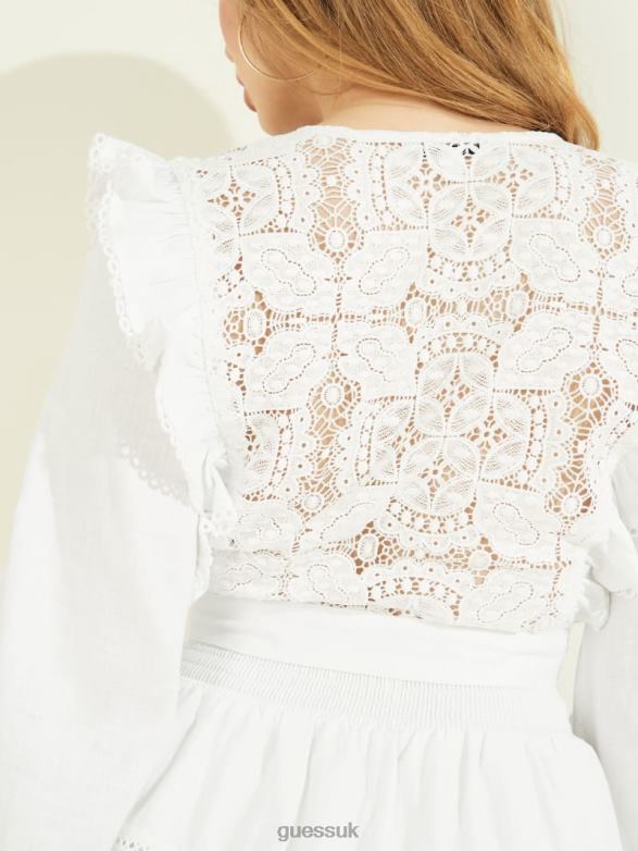 GUESS Women Eco Christabel Top Pure White Apparel V28V61657