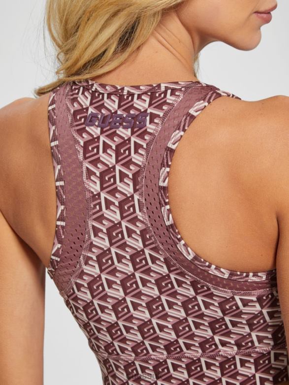 GUESS Women Eco Daria Active Top G Cube Red Combo Apparel V28V61469