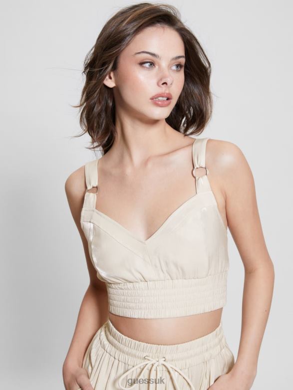 GUESS Women Eco Emma Satin Crop Top Cemento Multi Apparel V28V6925