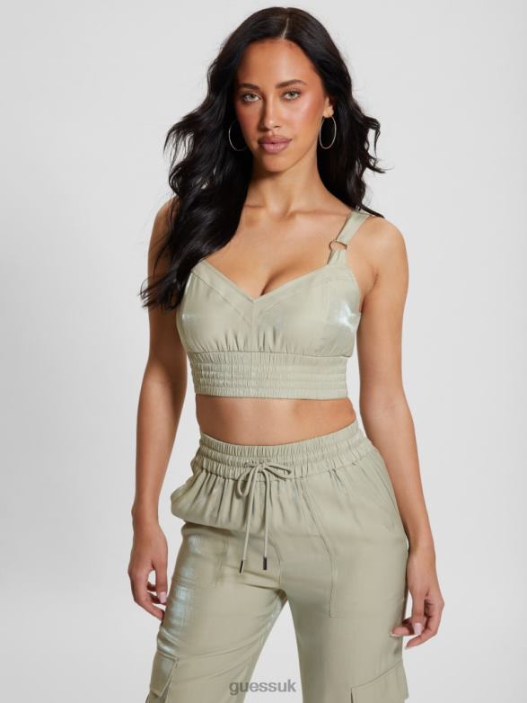 GUESS Women Eco Emma Satin Crop Top Dusty Fern Multi Apparel V28V6928