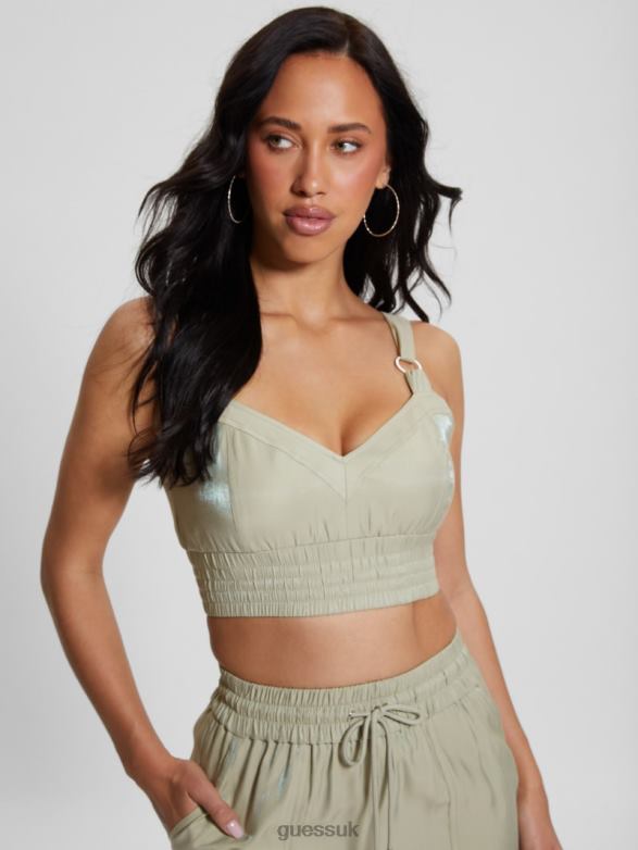 GUESS Women Eco Emma Satin Crop Top Dusty Fern Multi Apparel V28V6928