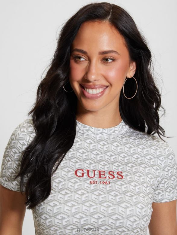 GUESS Women Eco G-Cube Active Top Stripe G-Cube Small Gray Apparel V28V61097