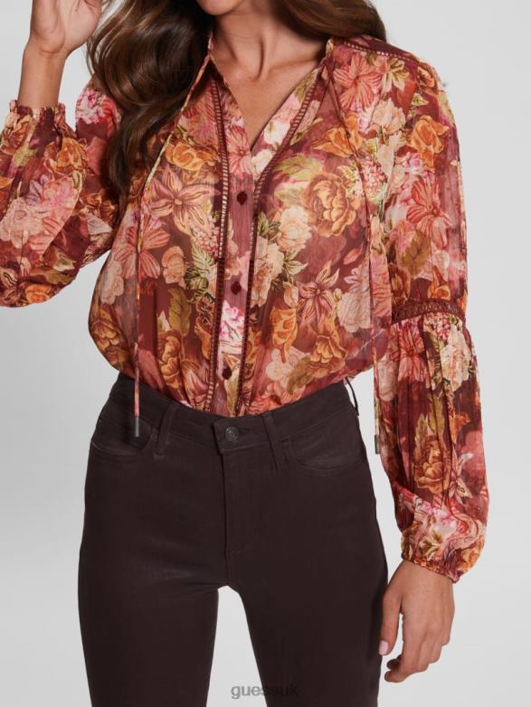 GUESS Women Eco Josette Top Digital Tapestry Print Ma Apparel V28V61560