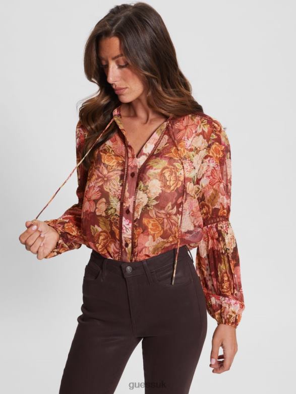 GUESS Women Eco Josette Top Digital Tapestry Print Ma Apparel V28V61560
