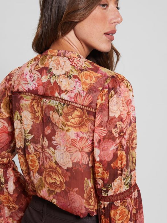 GUESS Women Eco Josette Top Digital Tapestry Print Ma Apparel V28V61560
