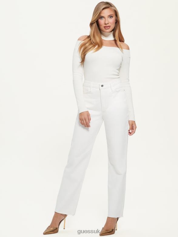 GUESS Women Eco Kamia Cutout Top Dove White Apparel V28V61684