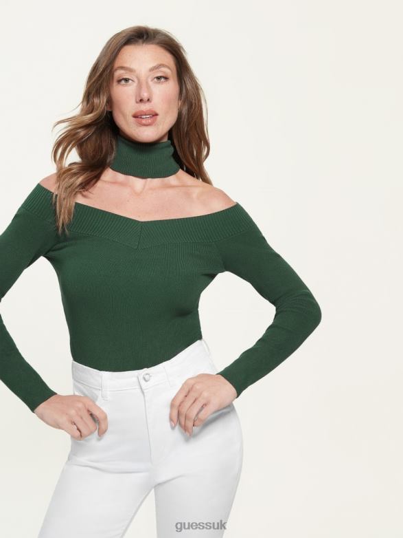 GUESS Women Eco Kamia Cutout Top Moss Mat Apparel V28V61546