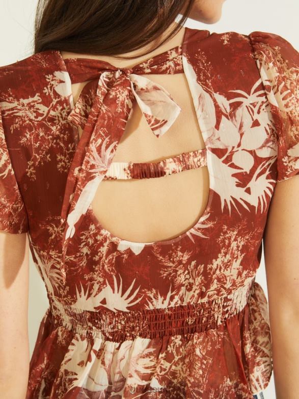 GUESS Women Eco Lila Paisley Top Country Garden Toile Apparel V28V61516