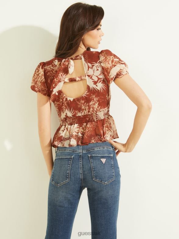 GUESS Women Eco Lila Paisley Top Country Garden Toile Apparel V28V61516