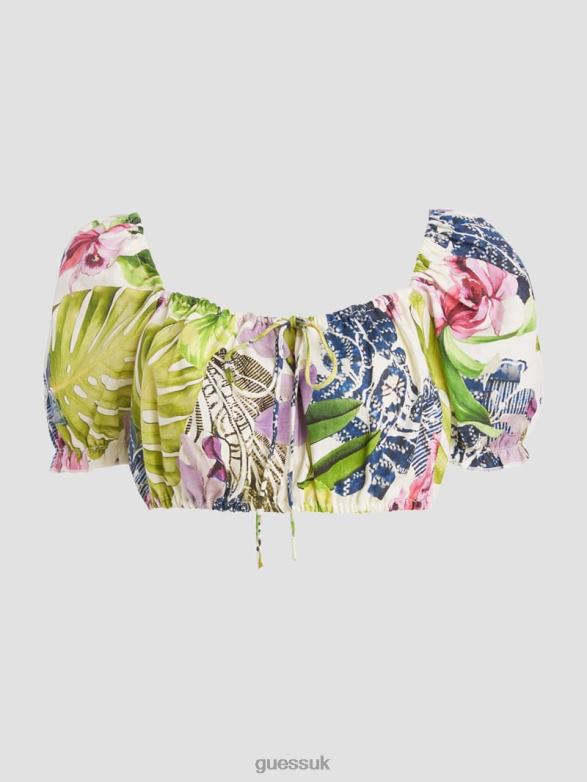 GUESS Women Eco Mayara Linen Cropped Top Island Fancy Apparel V28V61325