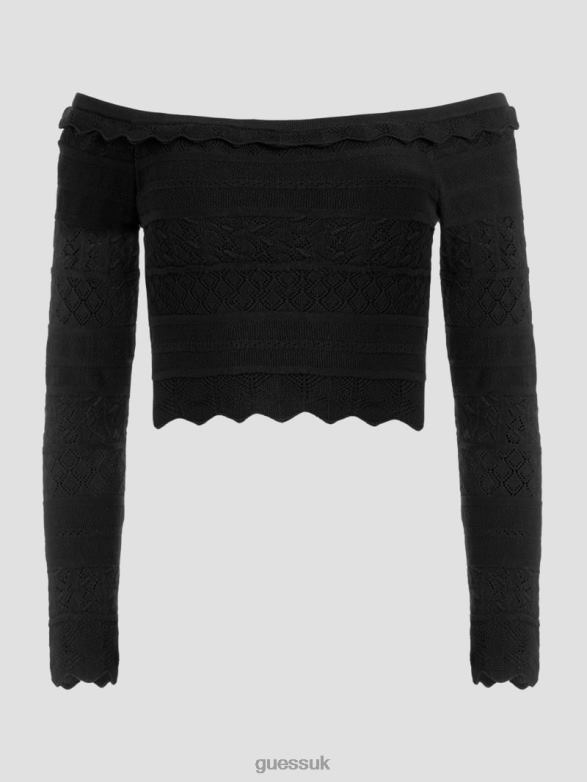 GUESS Women Eco Pointelle Deeta Sweater Top Black Apparel V28V61508