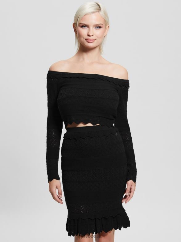 GUESS Women Eco Pointelle Deeta Sweater Top Black Apparel V28V61508