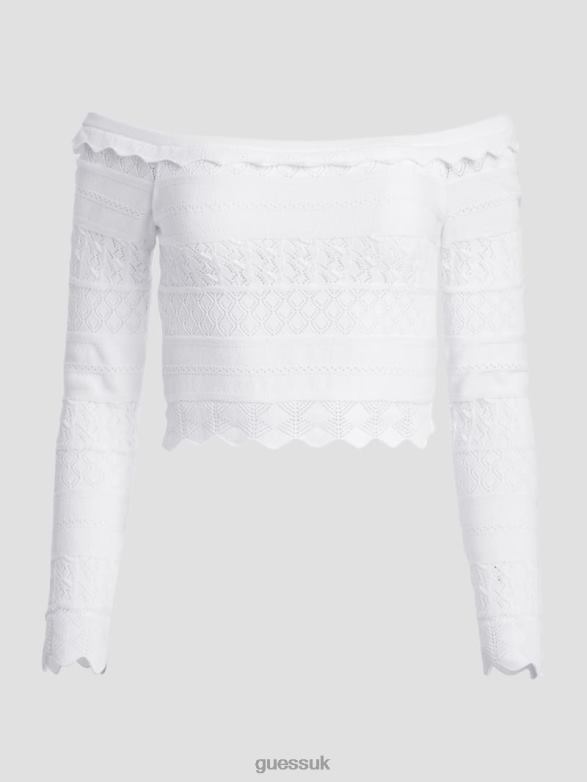 GUESS Women Eco Pointelle Deeta Sweater Top Pure White Apparel V28V61421