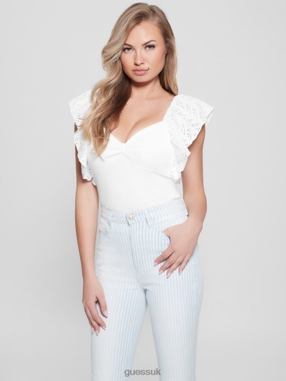 GUESS Women Eco Raina Butterfly Sleeve Top Cream White Apparel V28V61143