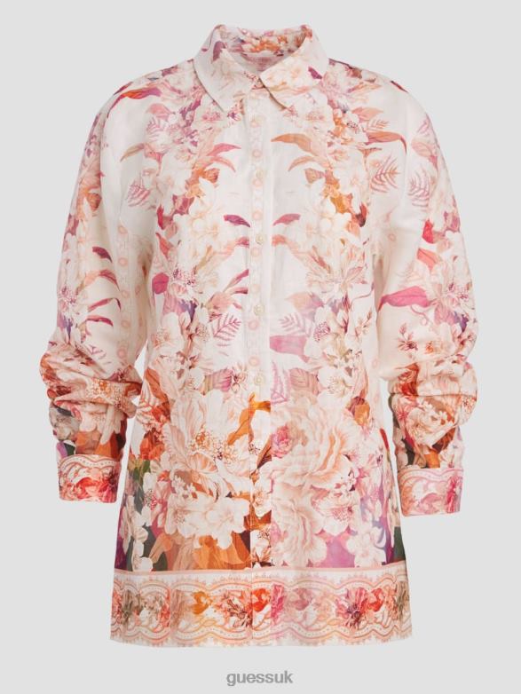 GUESS Women Eco Rosy Linen Top Reclaimed Romance Apparel V28V61136