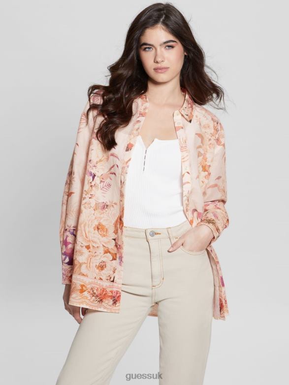 GUESS Women Eco Rosy Linen Top Reclaimed Romance Apparel V28V61136