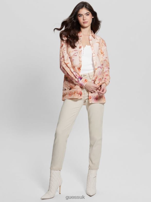 GUESS Women Eco Rosy Linen Top Reclaimed Romance Apparel V28V61136