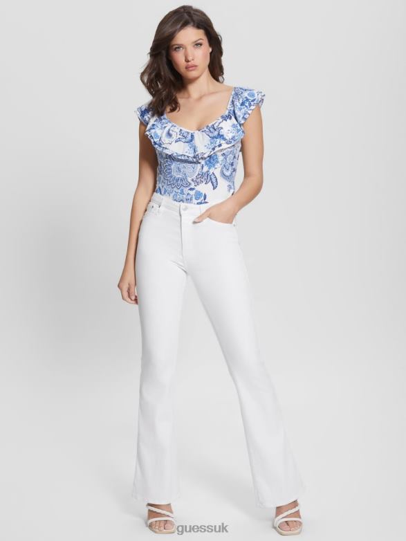 GUESS Women Eco Ruffle Veronika Top Blue Collectibles Apparel V28V61292