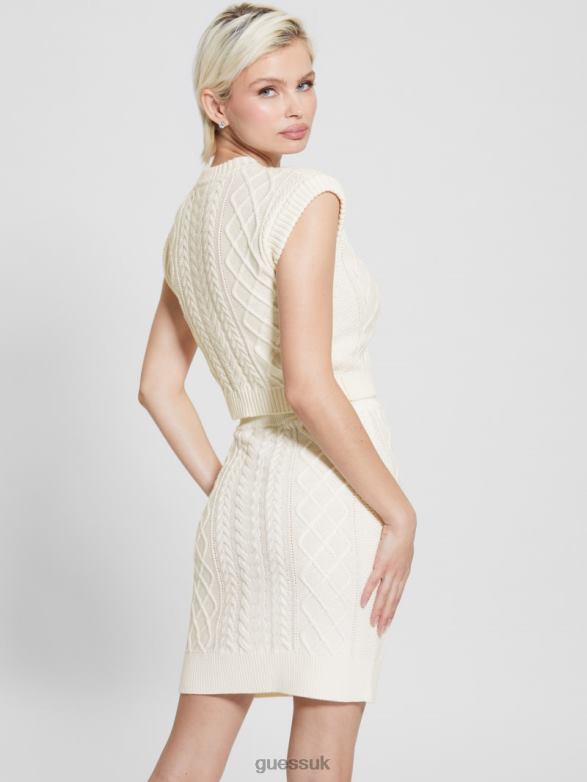 GUESS Women Eco Sabine Jewel Knit Crop Top Cream White Apparel V28V61018