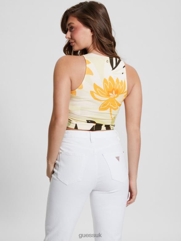 GUESS Women Eco Shayna Cutout Crop Top Foliage Form Print Apparel V28V6956