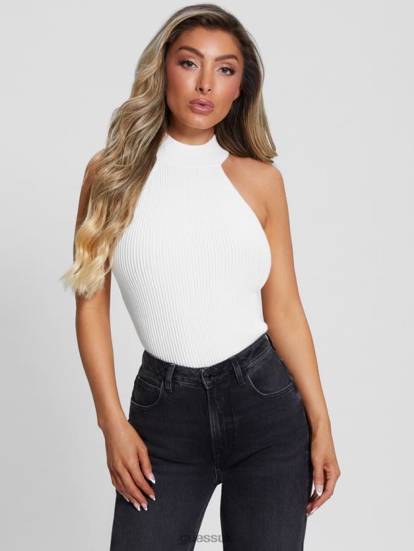 GUESS Women Eco Shayna Mock Neck Top Dove White Apparel V28V61065