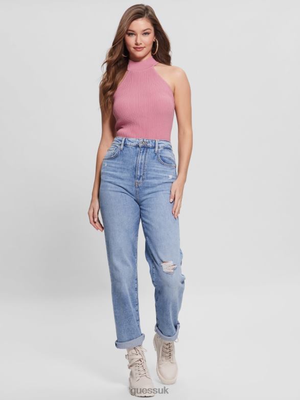 GUESS Women Eco Shayna Mock Neck Top Vintage Blush Apparel V28V61601