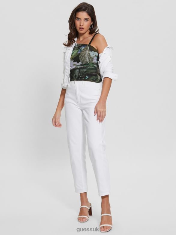 GUESS Women Eco Shirred Asymmetrical Dinah Top Moonlit Tropic Garden Apparel V28V61081