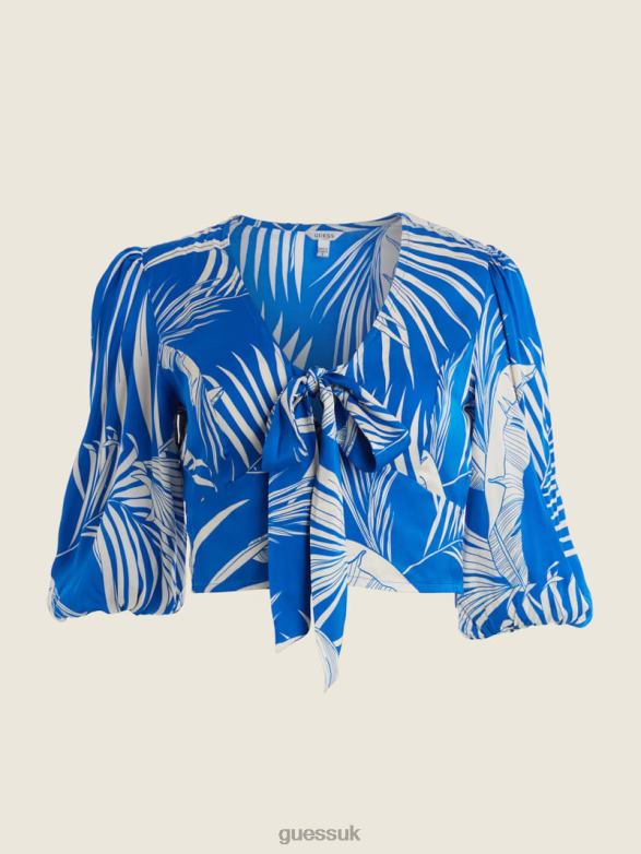GUESS Women Eco Tamara Top Baja Palm Print Blue Apparel V28V61420