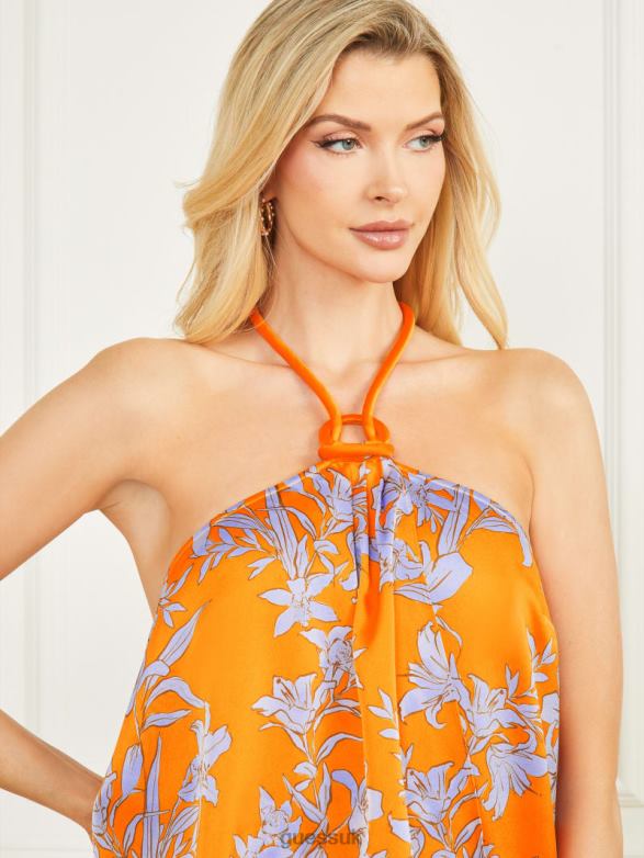 GUESS Women Elusive Halter Top Sunburst Orange Apparel V28V61251