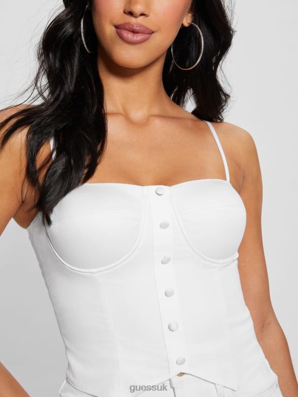 GUESS Women Emery Corset Top Pure White Apparel V28V6955