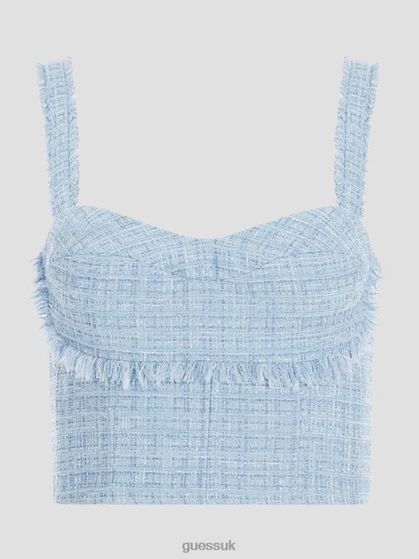 GUESS Women Emily Tweed Top Sky Dusk Multi Apparel V28V61614