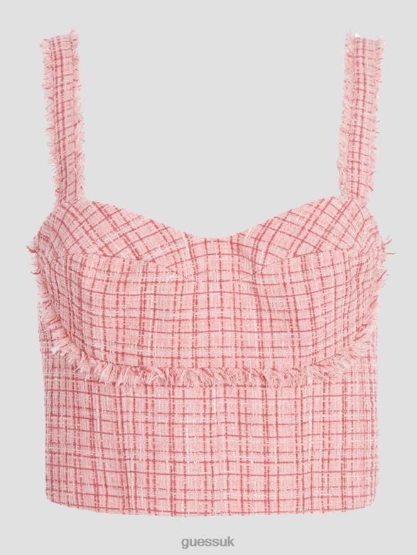 GUESS Women Emily Tweed Top Vintage Blush Multi Apparel V28V61461