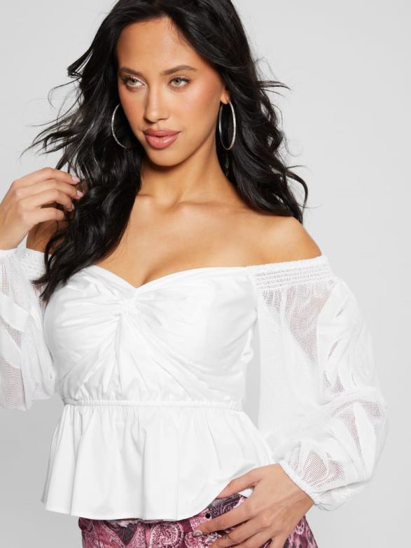 GUESS Women Emma Off-the-Shoulder Top Pure White Apparel V28V61061