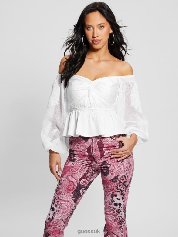 GUESS Women Emma Off-the-Shoulder Top Pure White Apparel V28V61061