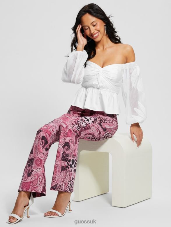 GUESS Women Emma Off-the-Shoulder Top Pure White Apparel V28V61061