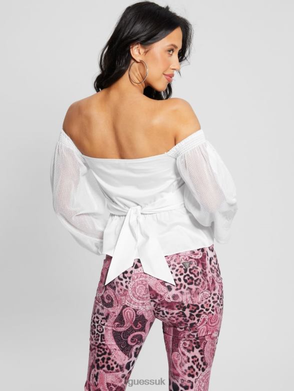 GUESS Women Emma Off-the-Shoulder Top Pure White Apparel V28V61061
