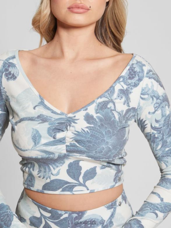 GUESS Women Enriqueta Floral Top Porcelain Floral Print Bl Apparel V28V61389