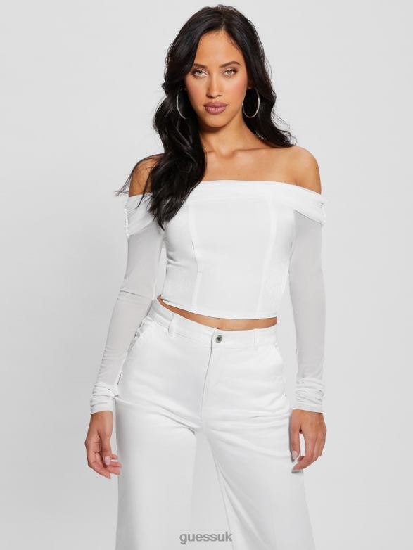 GUESS Women Eve Long-Sleeve Crop Top Blanc Pur Apparel V28V6922